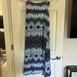 Blue and Black Geometric Maxi Skirt Tie Dye
